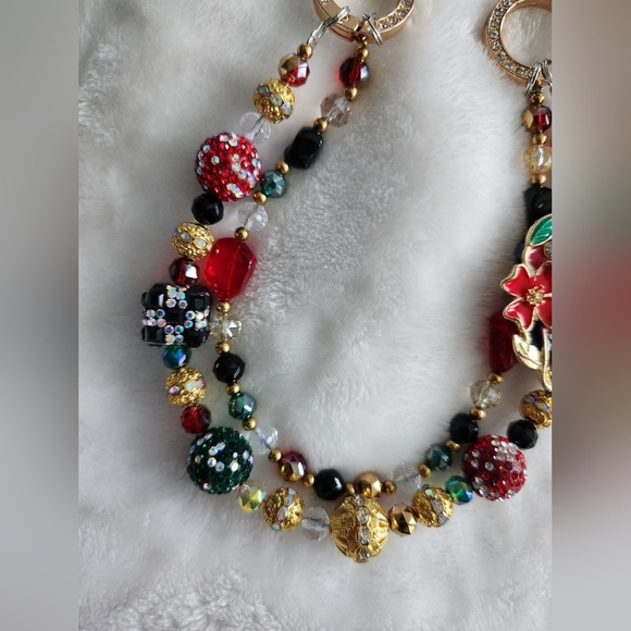 Colorful Beaded Purse Charm with Floral Pendant Bag Charm Chain - Picture 4 of 7